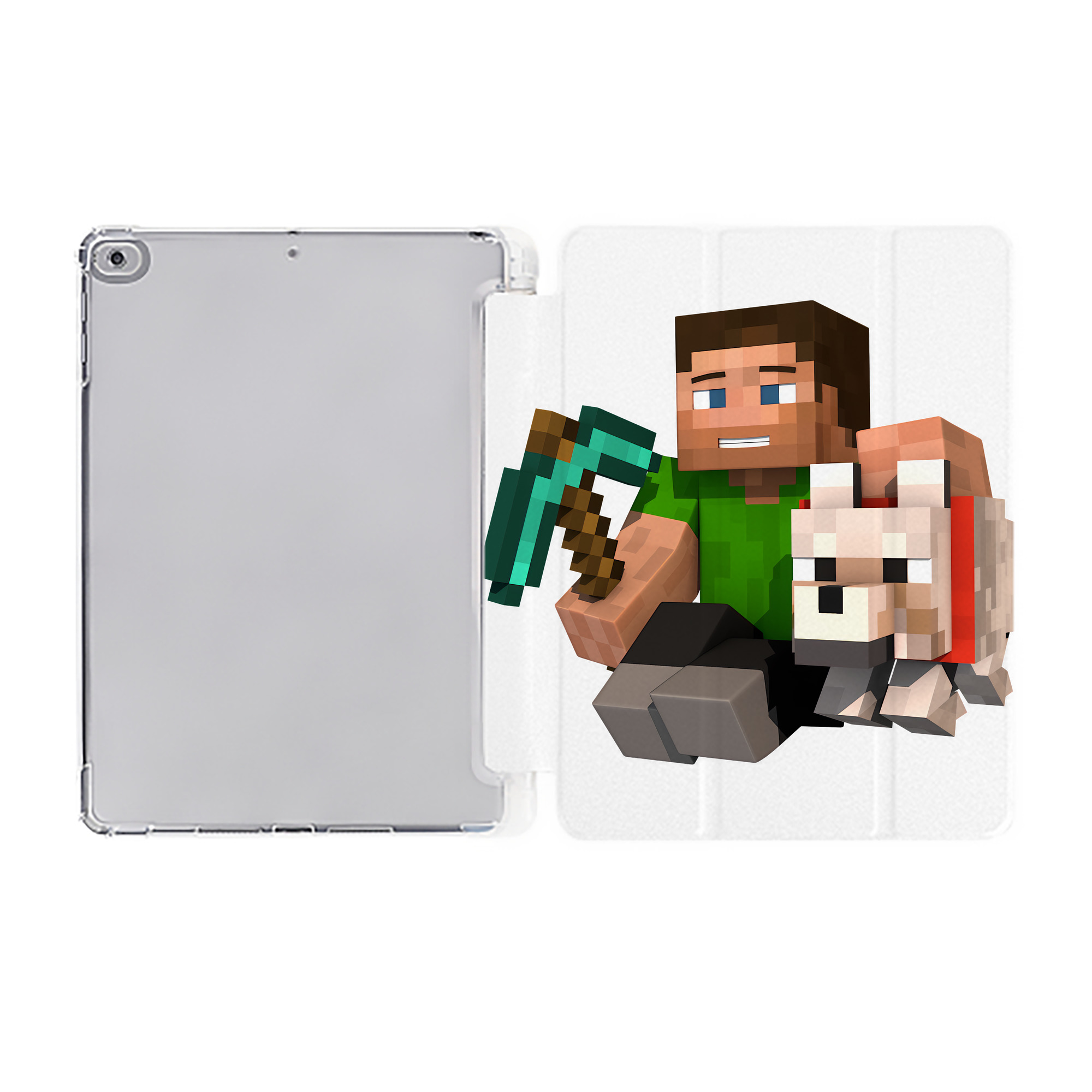 （画像用） マインクラフト ブロックの世界 Minecraft MC Block world IPad ケース ペン収納付き 三つ折りスタンド PUレザー×シリコン 対応機種9.5/10.5/10.9インチ